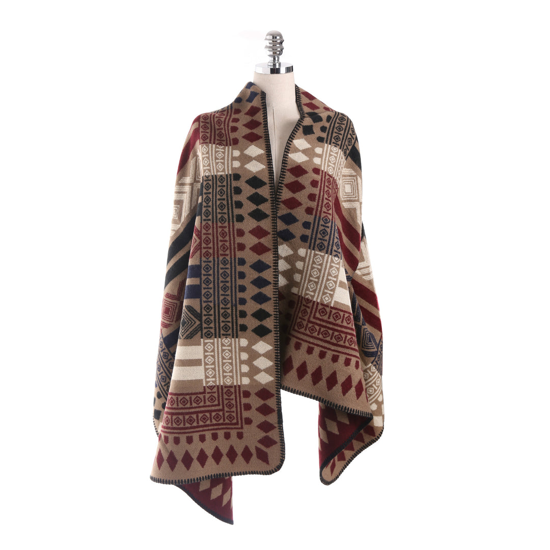 Damen Oversize-Deckeponcho aus Jacquardstrick mit Zierstichkante Drune