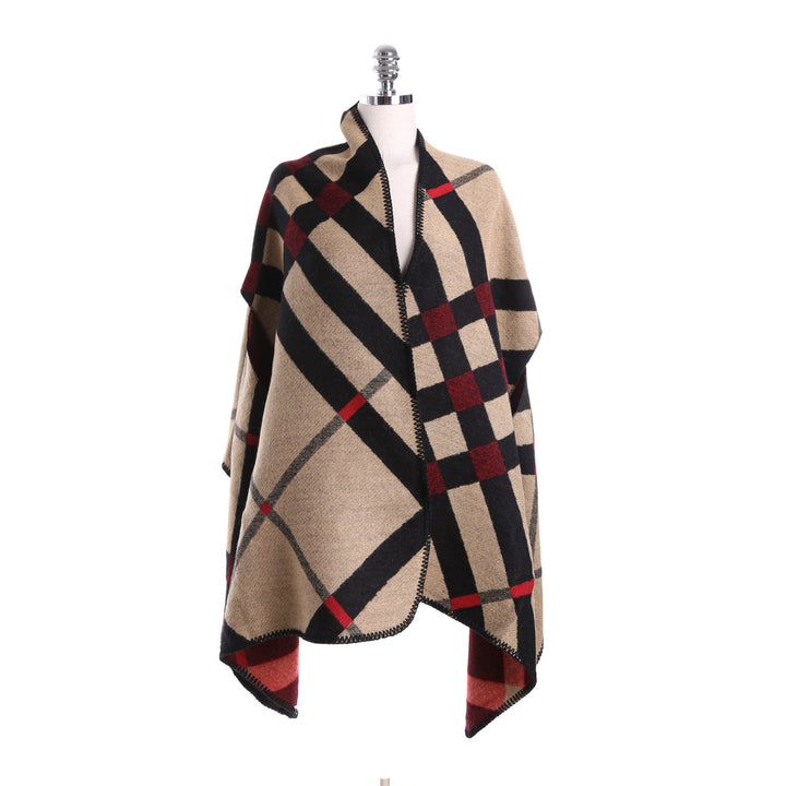 Damen Oversize-Deckeponcho aus Jacquardstrick mit Zierstichkante Drune