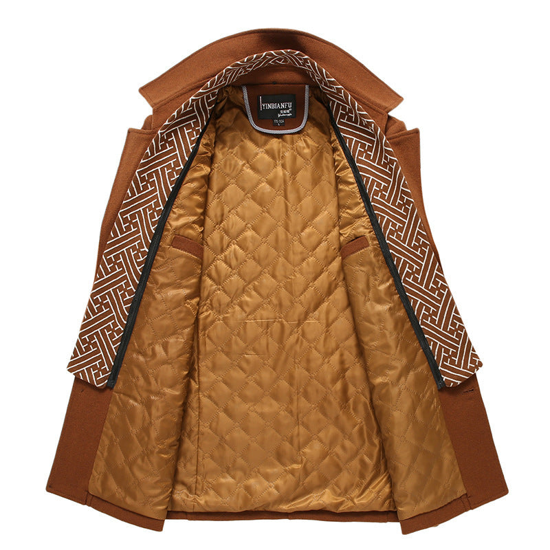 Herren mittellanger Wollmix-Mantel mit gesteppter Innenjacke, Schulterklappen und Reißverschluss-Brusttasche Drune