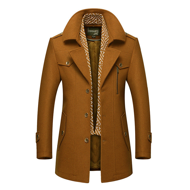 Herren mittellanger Wollmix-Mantel mit gesteppter Innenjacke, Schulterklappen und Reißverschluss-Brusttasche Drune