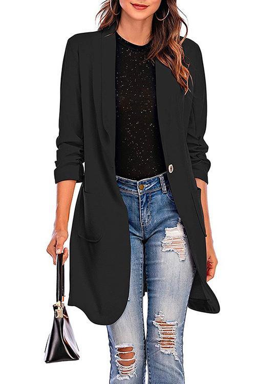 Drune | Rosiedress 3/4 Ärmel Raffung Ein-Button Midi Cardigan