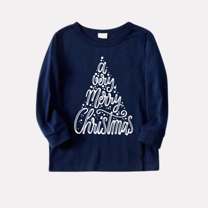 Drune | "Ein sehr fröhliches Weihnachten" Blaue Langarmoberteil mit blauer & roter karierter Familienpassender Pyjama