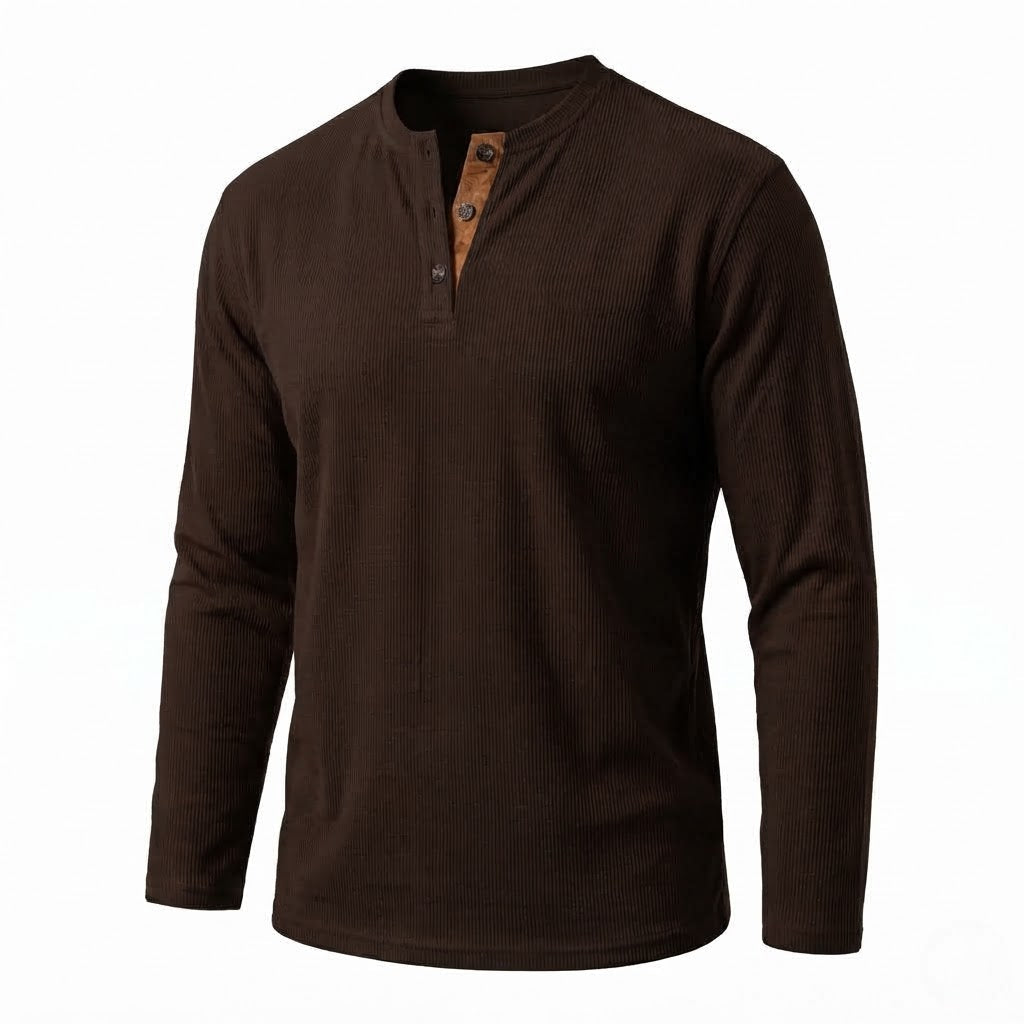 Männer Casual Waffel Henley mit Wildlederdetails am Schlitzhals Drune