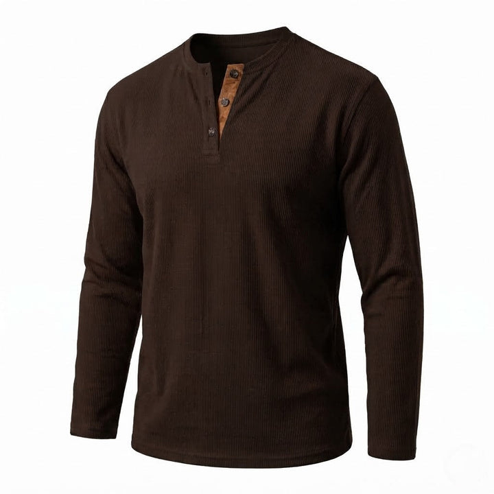 Männer Casual Waffel Henley mit Wildlederdetails am Schlitzhals Drune