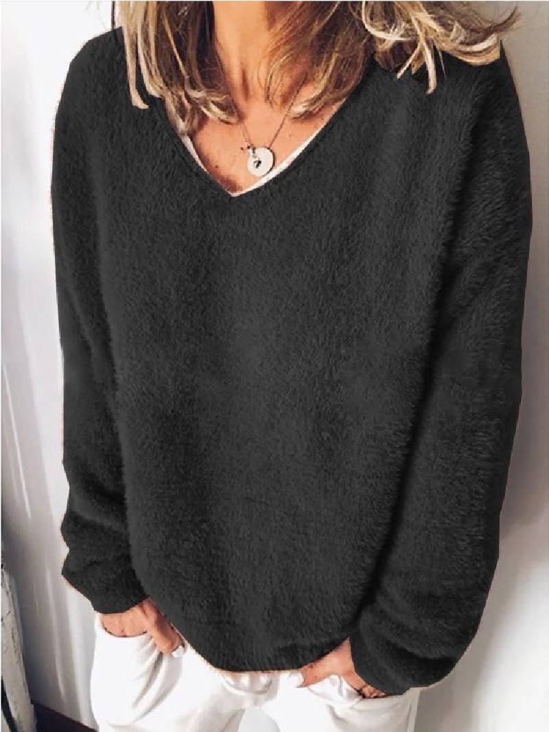 Drune - V-Ausschnitt Kuscheliger Plüsch-Pullover