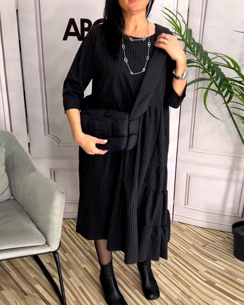 Drune | Schlichtes Geripptes Kleid mit Rundhalsausschnitt