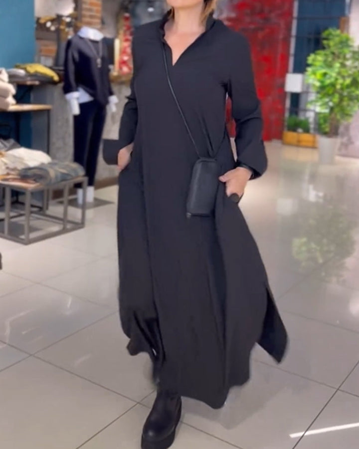 Drune | Langes Kleid mit Seitlichem Schlitzrevers