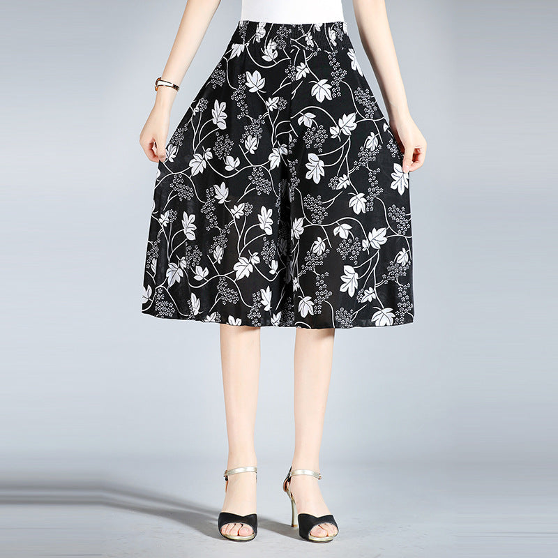 Drune | Damen Chiffon Culottes mit Breiten Beinen und Hoher Elastischer Taille