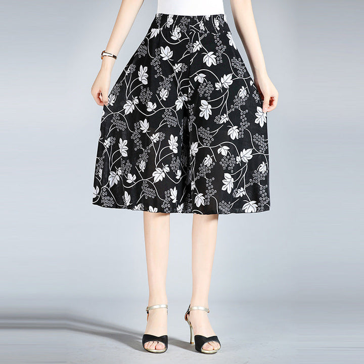Drune | Damen Chiffon Culottes mit Breiten Beinen und Hoher Elastischer Taille