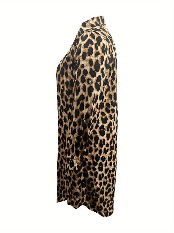 Drune | Lässiges Leopardenmuster Hemdkleid Mit Langen Ärmeln