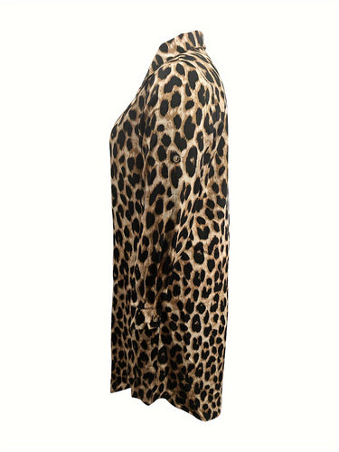 Drune | Lässiges Leopardenmuster Hemdkleid Mit Langen Ärmeln