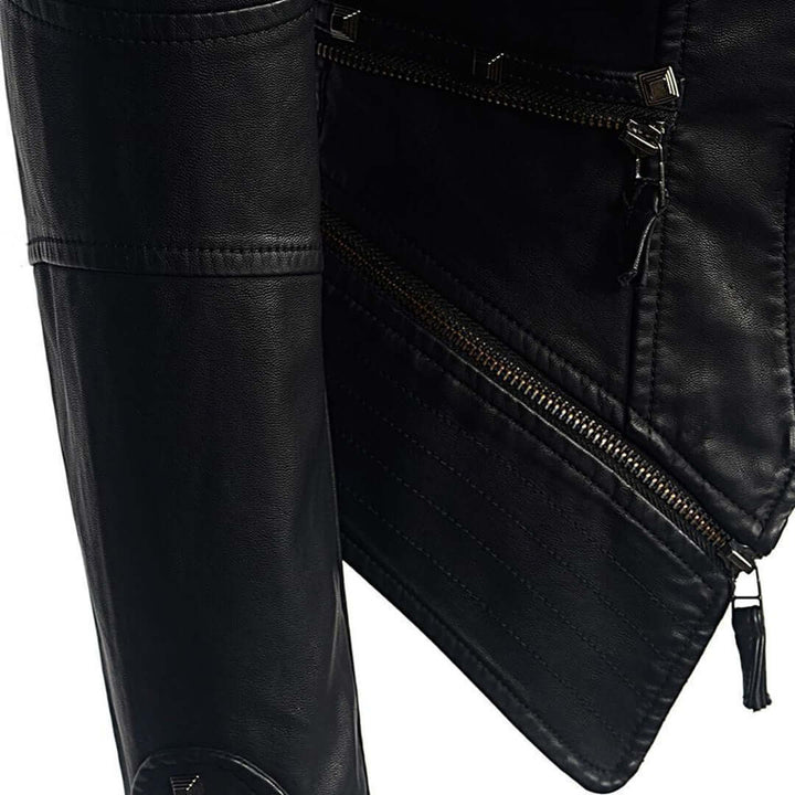Drune | Damen Enganliegende Genietete Biker Lederjacke