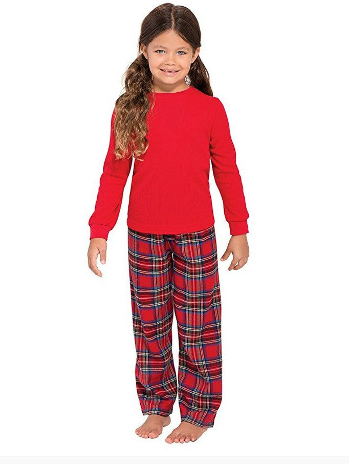 Drune | Weihnachts Langarm Pure Red Top und Lange Karierte Hose Familie Passende Pyjamas