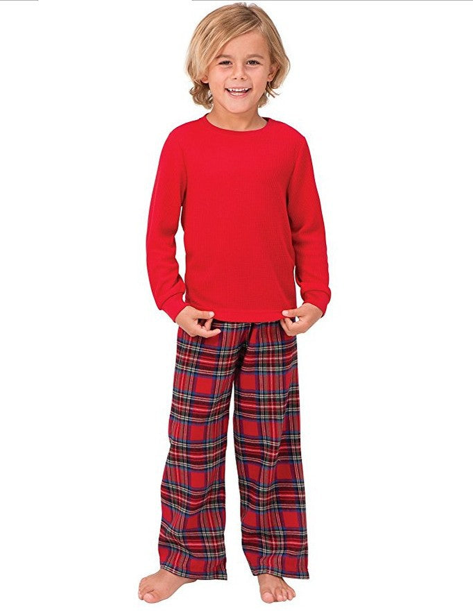 Drune | Weihnachts Langarm Pure Red Top und Lange Karierte Hose Familie Passende Pyjamas