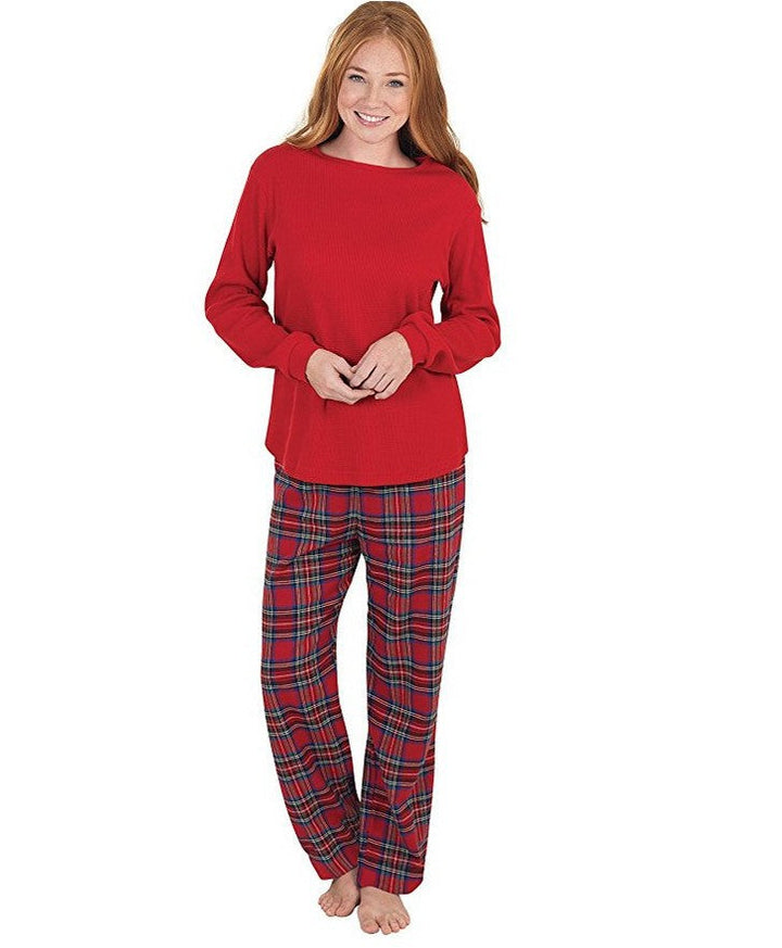 Drune | Weihnachts Langarm Pure Red Top und Lange Karierte Hose Familie Passende Pyjamas