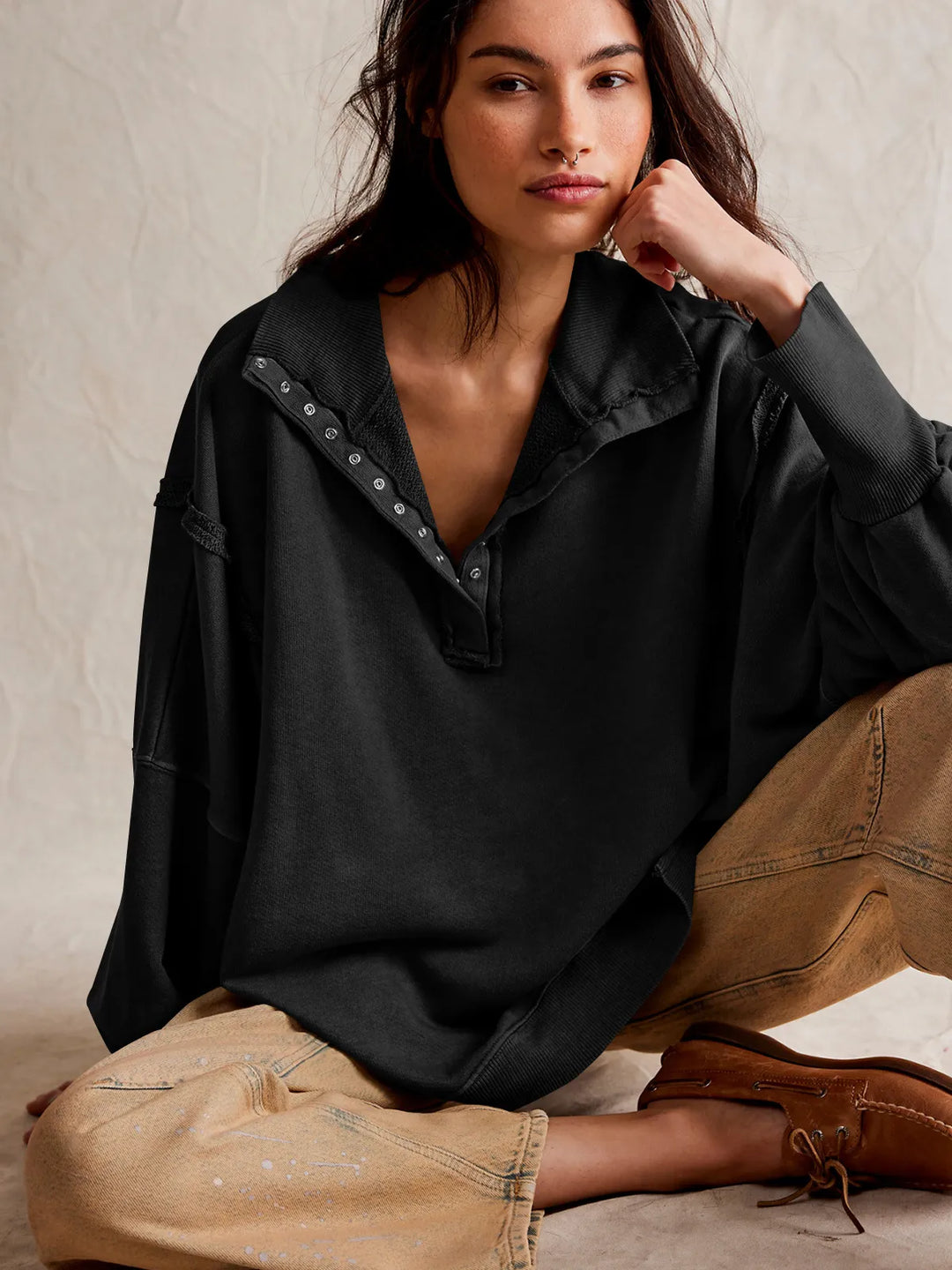 Drune - Lässiges Sweatshirt Mit Knöpfen Und Lampenärmeln