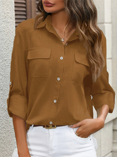 Drune | Elegante Damen Baumwollbluse mit Taschen und Langen Ärmeln