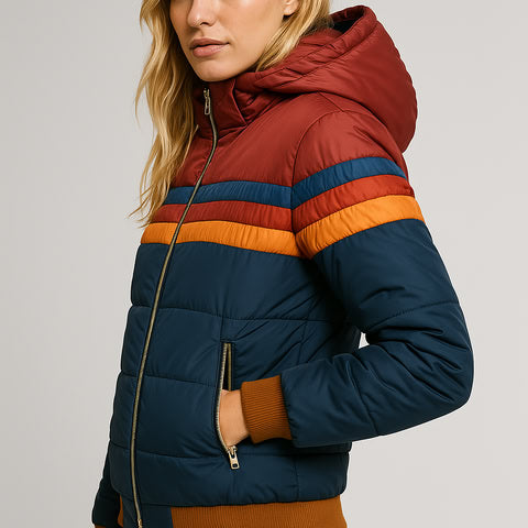 Drune | Wasserdichte Pufferjacke Farbblockierte Kapuzenwinterjacke