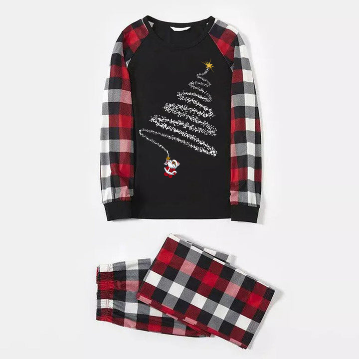 Drune | Paar Rot & Schwarz & Weiß Karo Schlafanzug Set Mit Haustier Bandana Weihnachten Weihnachtsmann Print Muster