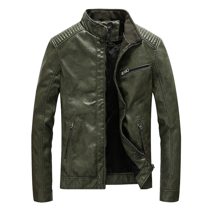 Herren Kunstleder-Bikerjacke mit Stehkragen und gesteppter Schulterpartie Drune