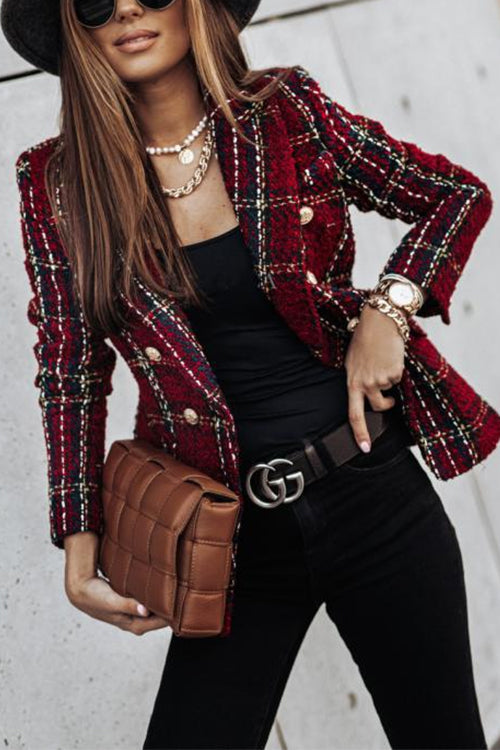 Drune | Gepunkteter Offene Front Karo Blazer Jacke