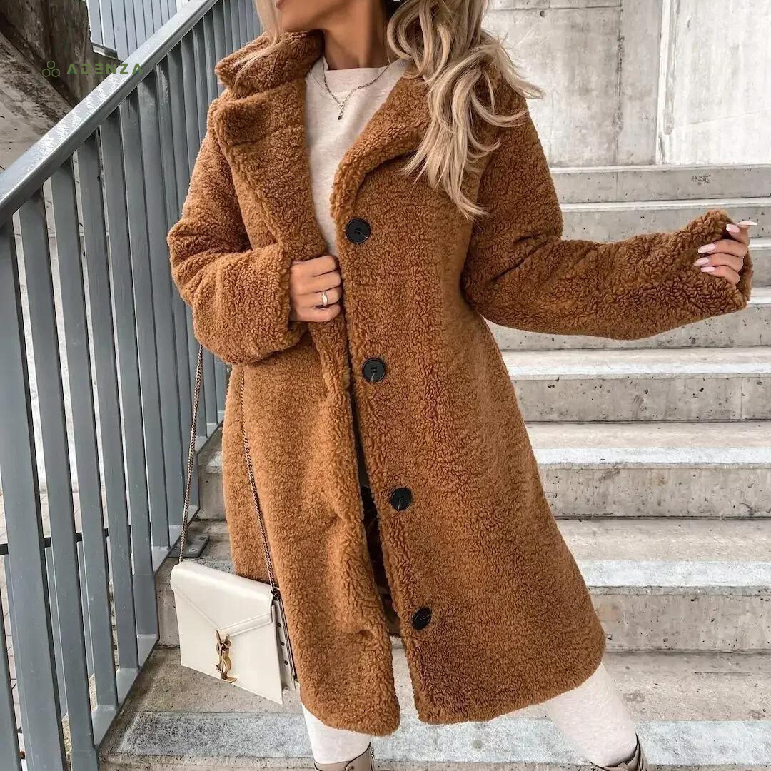 Drune | Teddy-Mantel - Langer Oversized-Schnitt - Weich und Warm - Druckknopfverschluss und Breiter Kragen