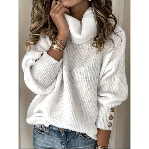 Drune - Damen Pullover mit Knopfärmeln und Rollkragen