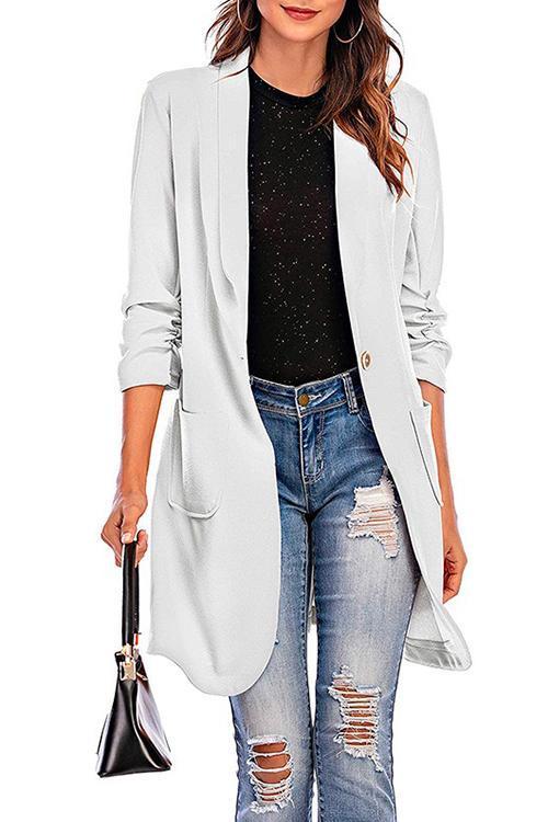 Drune | Rosiedress 3/4 Ärmel Raffung Ein-Button Midi Cardigan