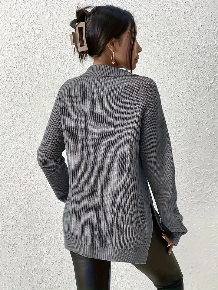 Drune | Damen Strickpullover mit Zipper – Oversized Sweater mit Stehkragen