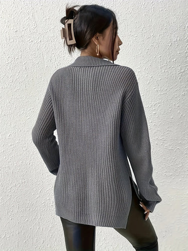 Drune | Damen Strickpullover mit Zipper – Oversized Sweater mit Stehkragen