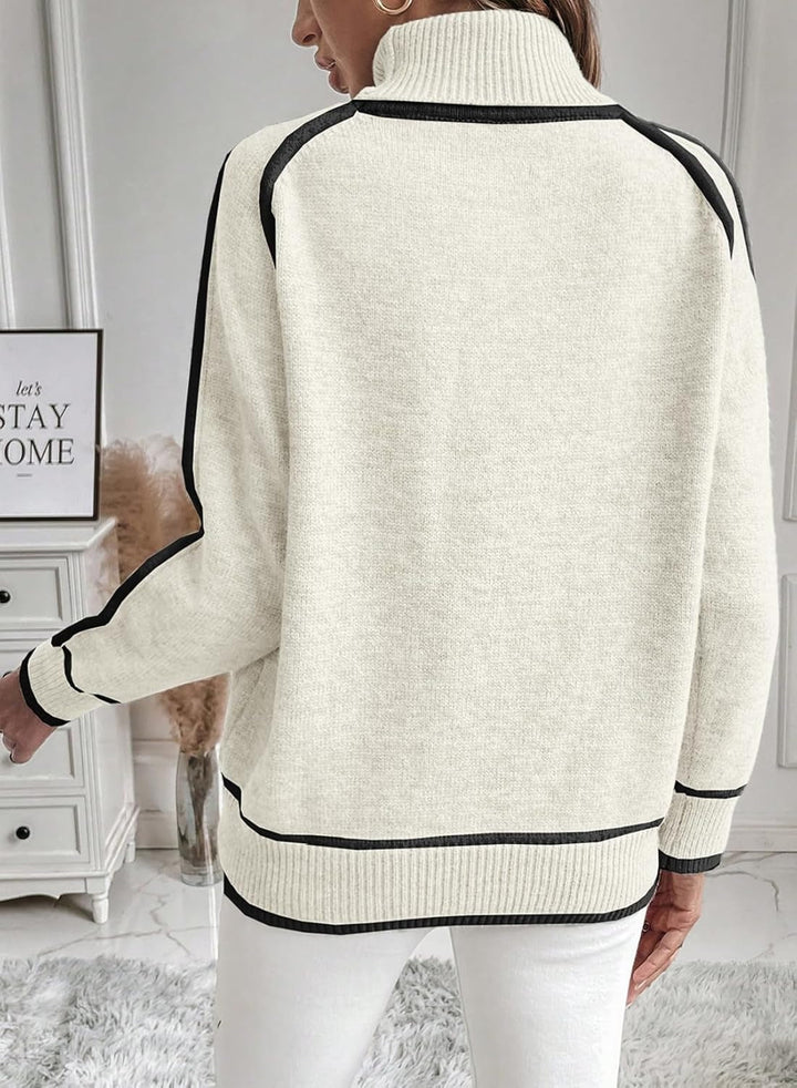Drune | Damen Rollkragenpullover mit kontrastierenden Nähten - lässiger Oversized-Pullover