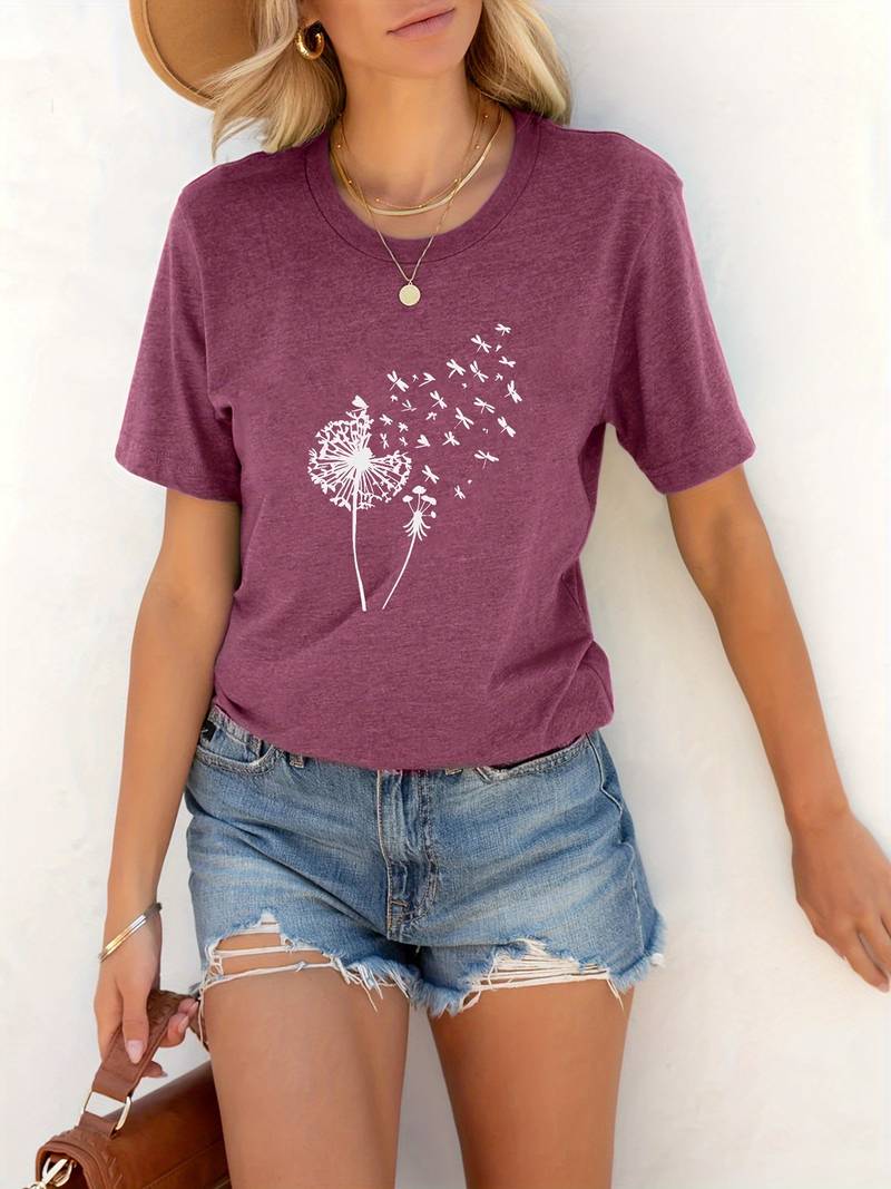 Drune | T-Shirt mit Löwenzahn-Print und Rundhalsausschnitt