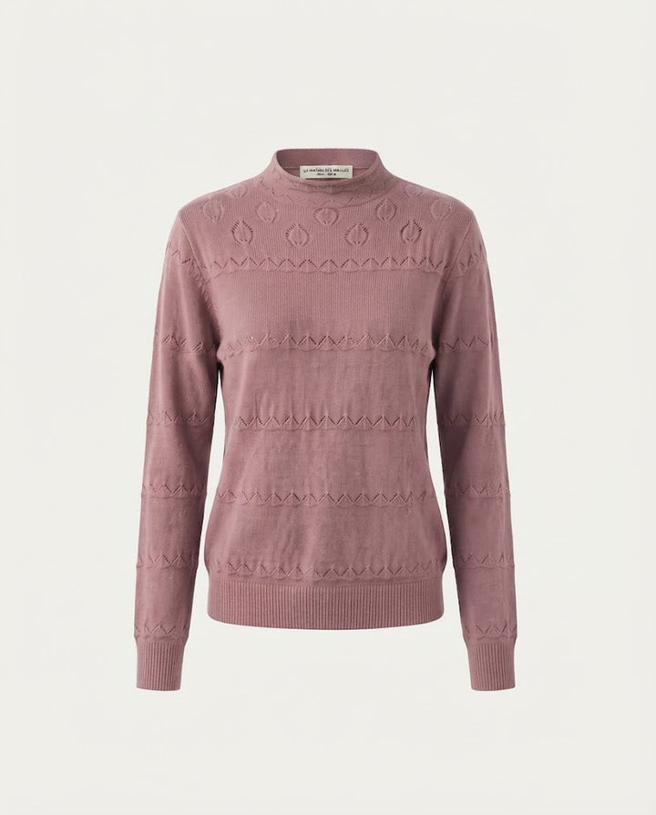 Damen Feinstrick-Pullover mit dezentem Ajourstreifen und kurzem Stehkragen Drune