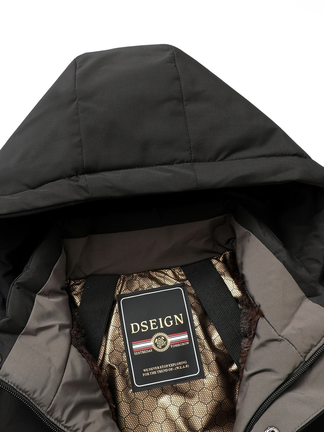 Drune | Herren Steppwintermantel mit Kapuze - Warme Jacke mit Reißverschluss und Taschen