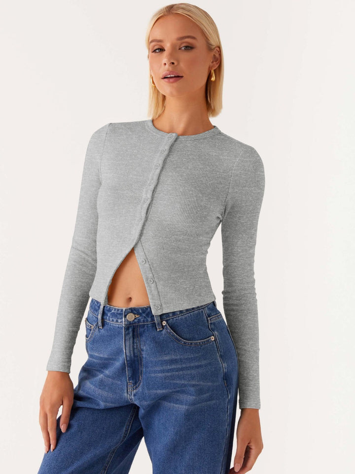 Drune | Einfarbige schmal geschnittene lange Strickjacke