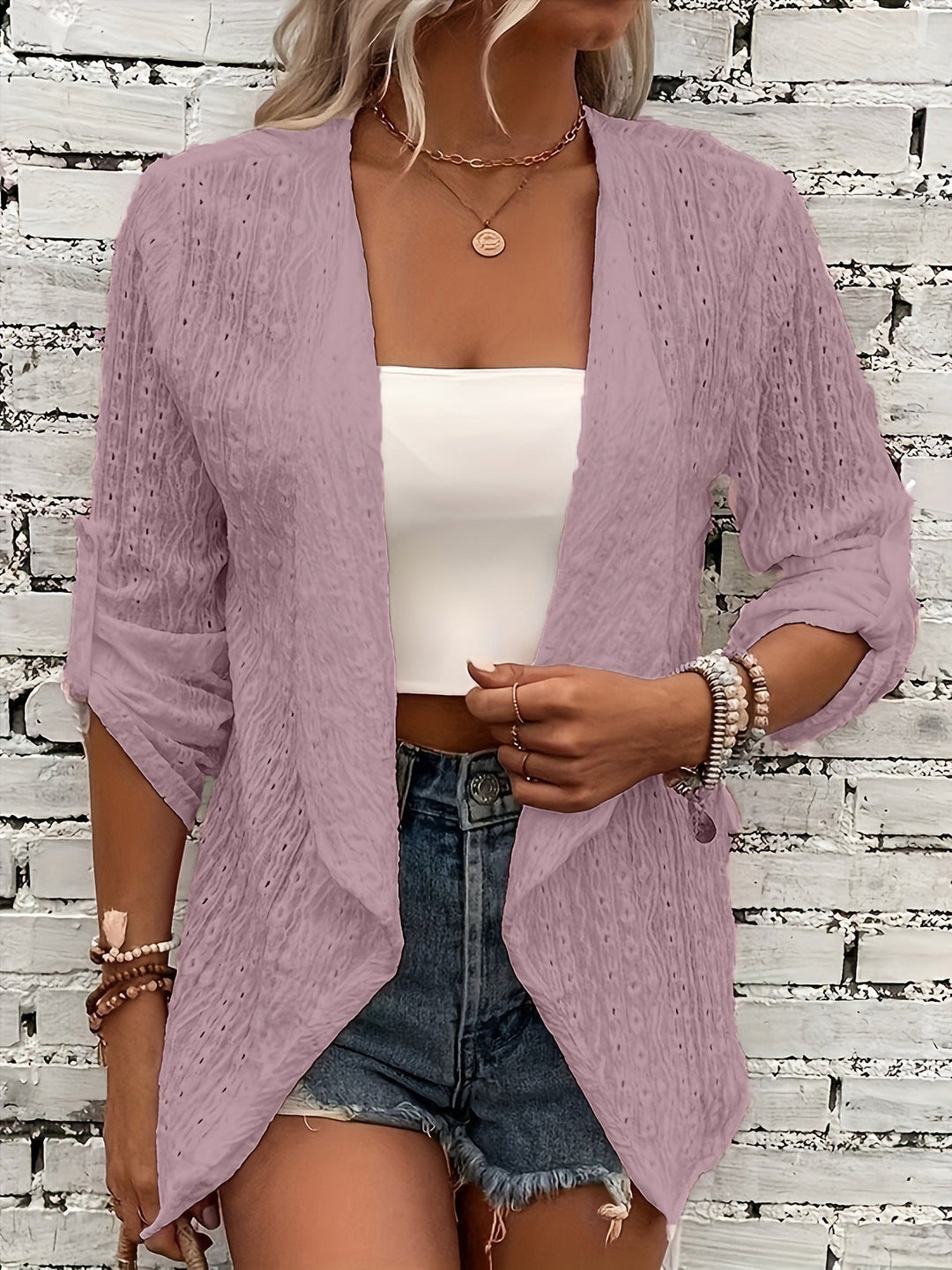 Drune | Cardigan - Frauen Herbst Häkelstrick Front Entspannt Passform Cardigan