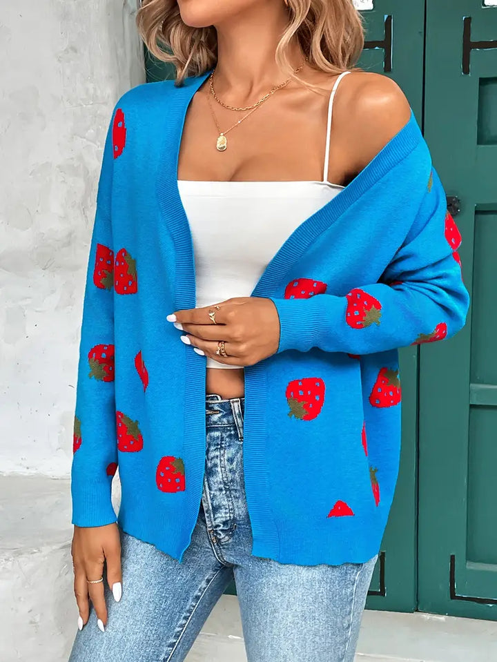 Drune | Strickjacke Übergröße Passform Gestrickte Textur Hüftlänge Verspieltes Muster