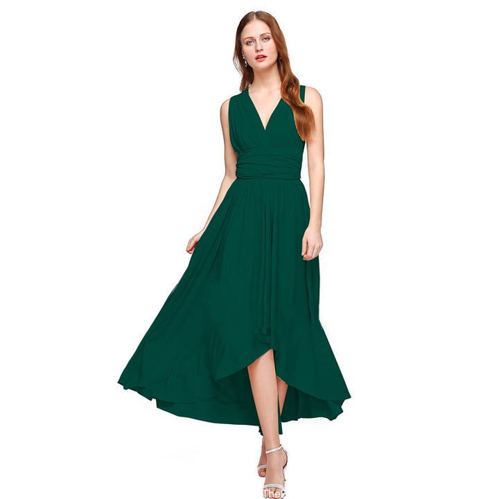 Damen Maxikleid mit fließendem A-Linien-Schnitt und tiefem V-Ausschnitt Drune