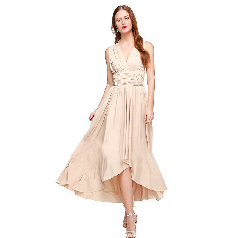 Damen Maxikleid mit fließendem A-Linien-Schnitt und tiefem V-Ausschnitt Drune
