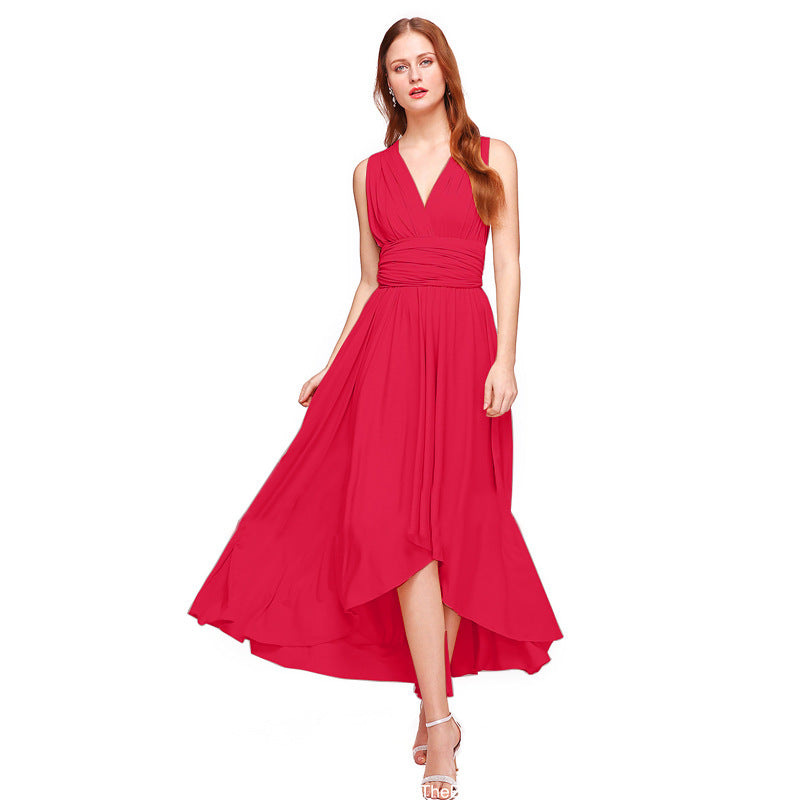 Damen Maxikleid mit fließendem A-Linien-Schnitt und tiefem V-Ausschnitt Drune