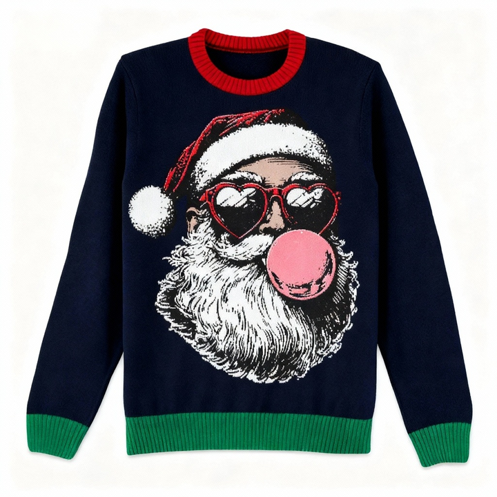 Drune | Festlich & Furchtlos: Goofy Weihnachtsmann-Muster Druck Weihnachts-Pullover