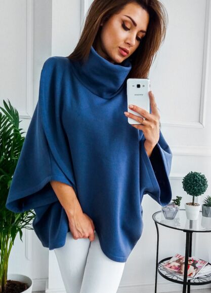 Damen kuscheliger Oversize-Pullover mit hohem Kragen Drune