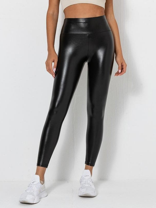 Drune | Soft Damen Scrunch Bum PU hoch taillierte Leggings