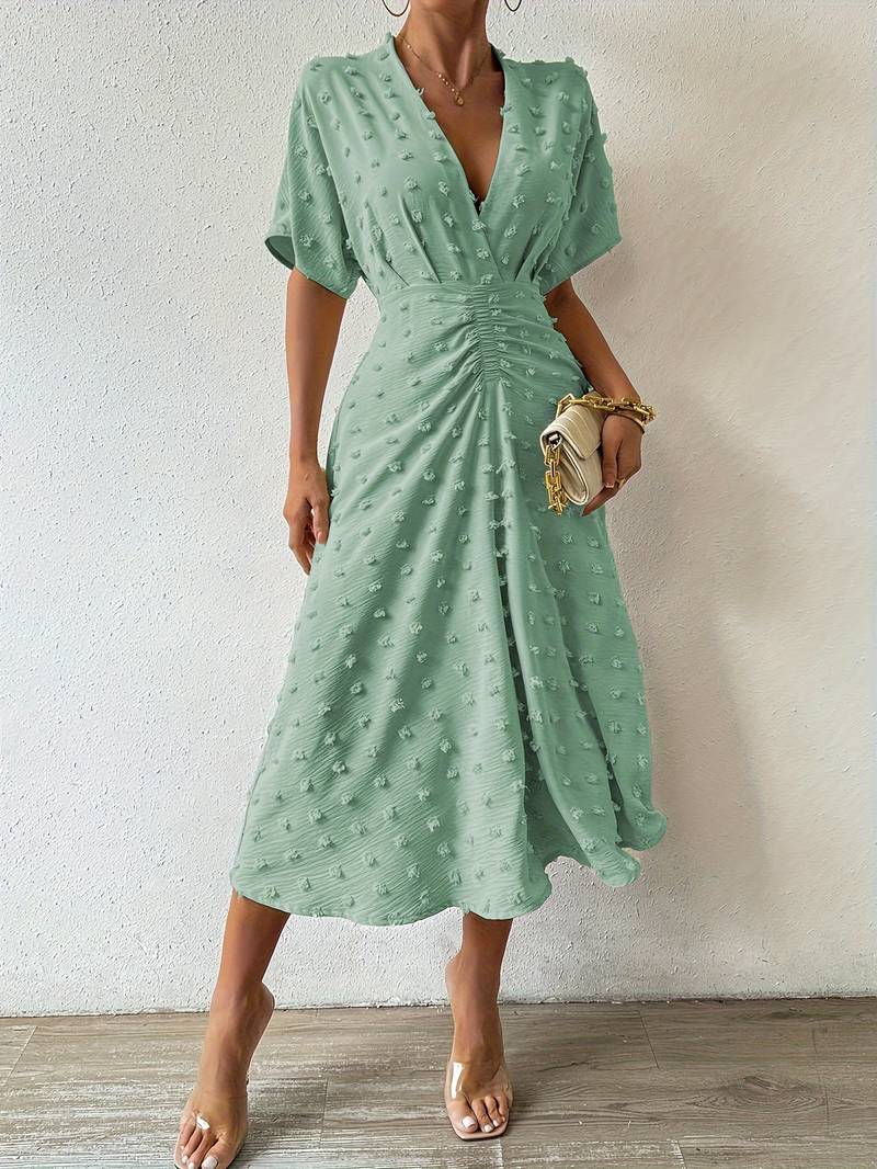 Drune | Swiss Dot Rüsch Midi Kleid