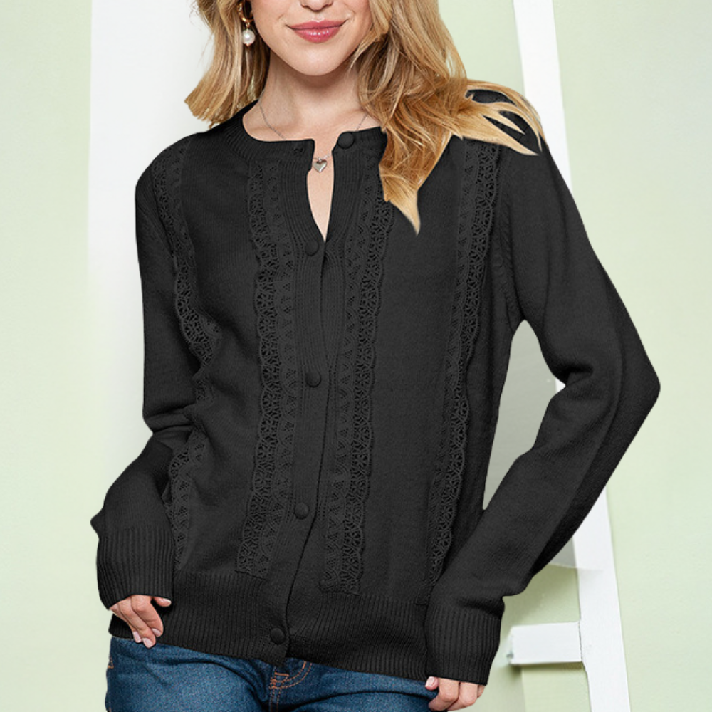 Drune | Strickcardigan Spitzenkante und Knopfleiste Eleganter Stil