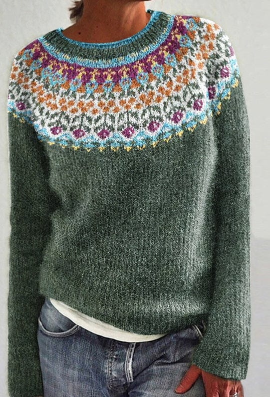 Drune |  Eleganter Tribal-Pullover mit Blumenmuster für Damen