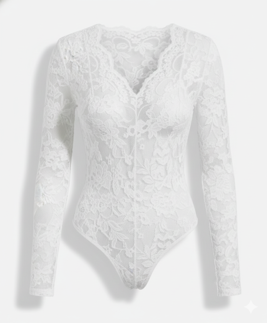 Damen Spitzenbody Langarm V-Ausschnitt | Drune