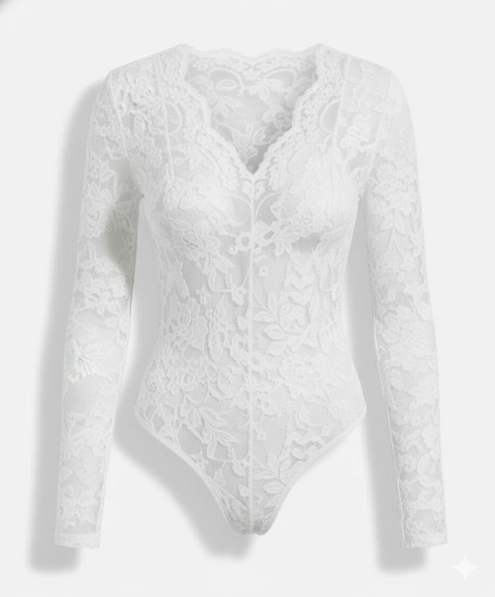 Damen Spitzenbody Langarm V-Ausschnitt | Drune