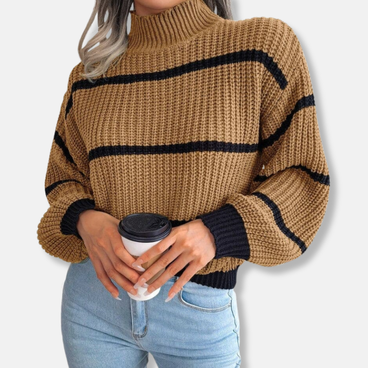 Drune | Strickpullover - Weicher gerippter Rollkragen - Lockere Passform - Klassische Streifen