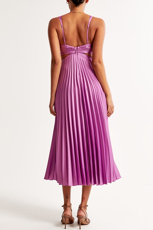 Drune | V-Ausschnitt Cut-Out Taille Ärmelloses Falten-Maxikleid